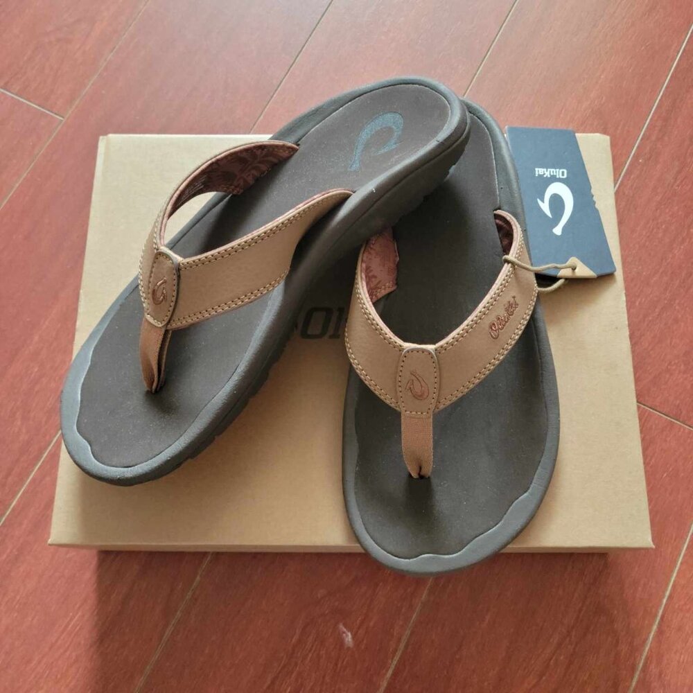 OluKai 'Ohana Men's Beach Sandals - Tan/Dark Java - Picture 3 of 8